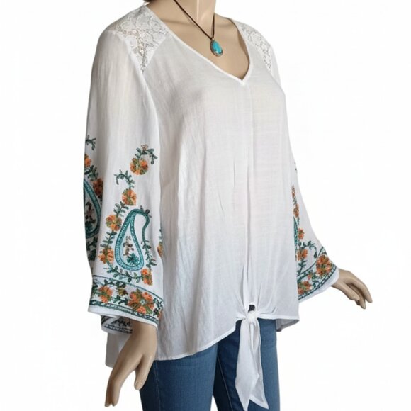 NWT Fig & Flower Anthropologie White Lace & Embroidered Peasant Hippie Blouse 3X - Picture 2 of 8